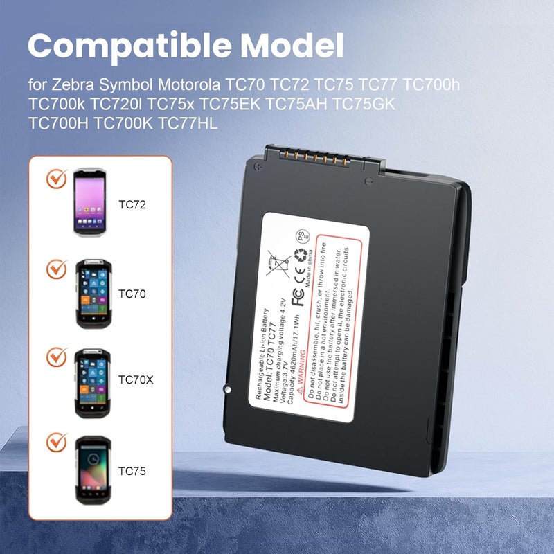 ADDPOWER 4620mAh TC77 Battery Replacement for Zebra Symbol Motorola TC70 TC72 TC75 TC77 TC700h TC700k TC720l TC75x TC75EK TC75AH TC75GK TC77HL BT-000318 Wireless Barcode Scanner - Image 3